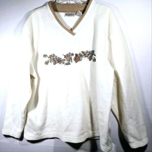 Vintage Nick & Sarah 2X Fleece Long Sleeve Top with Pinecone Embroidery